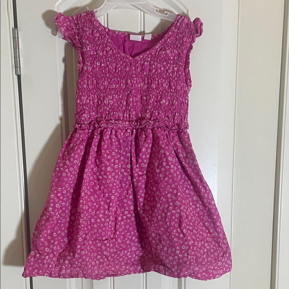 GAP Pink Floral Casual Kids Dress with Ruffled Sleeves